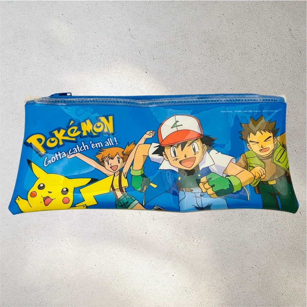 Vintage Pokemon Zipper pencil pouch And Storage Ash Pikachu Misty Brock 1998